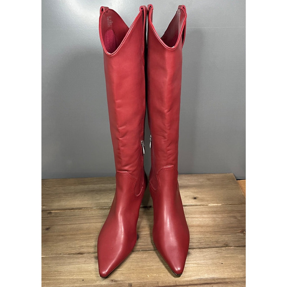 Steven New York Women's Britt Knee High Western Boots Size 8.5 Red Faux Leather - Picture 3 of 16